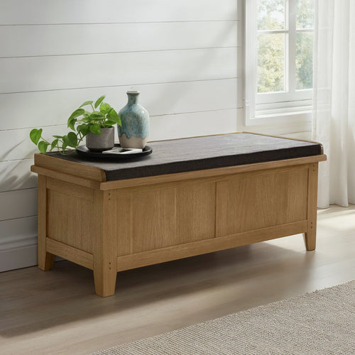 Banc de rangement rembourré en chêne rouge
