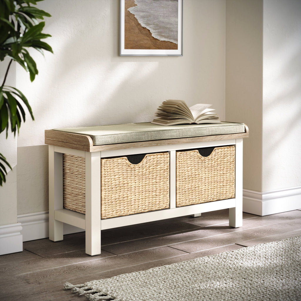 Banc de rangement en osier tressé