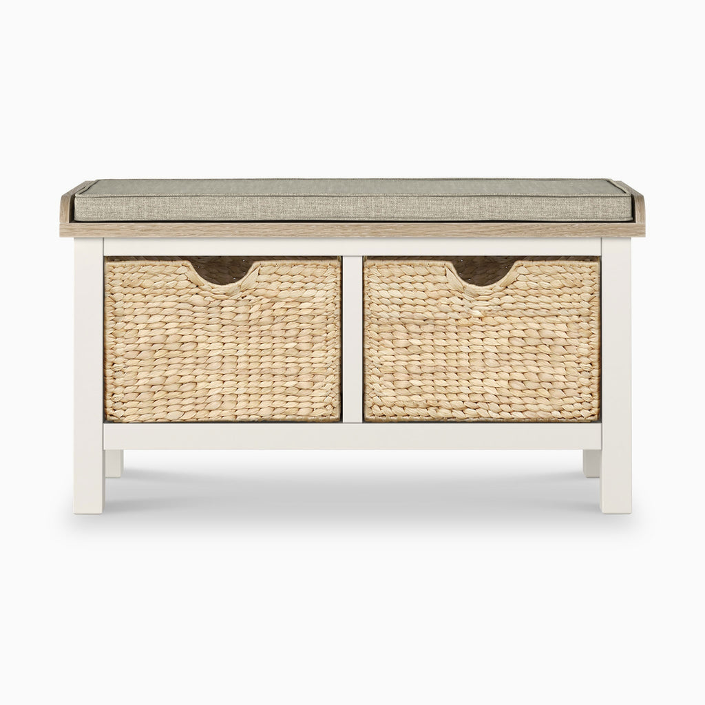 Banc de rangement en osier tressé