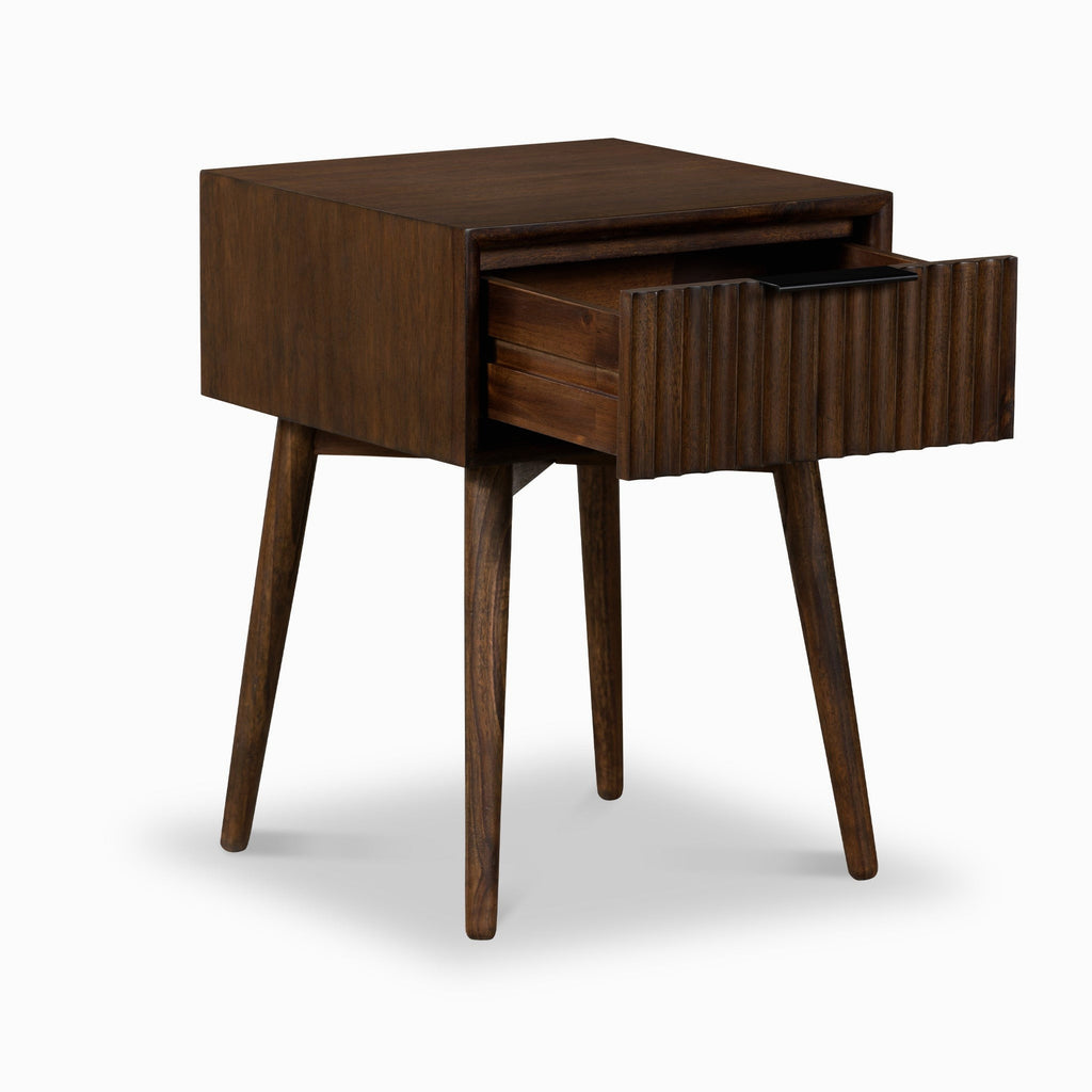 Table d'appoint en bois d'acacia cannelé