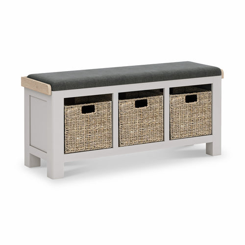 Banc de rangement en panier tressé gris pierre