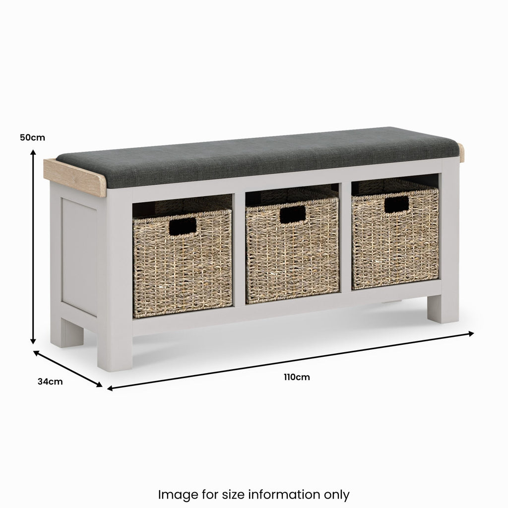 Banc de rangement en panier tressé gris pierre